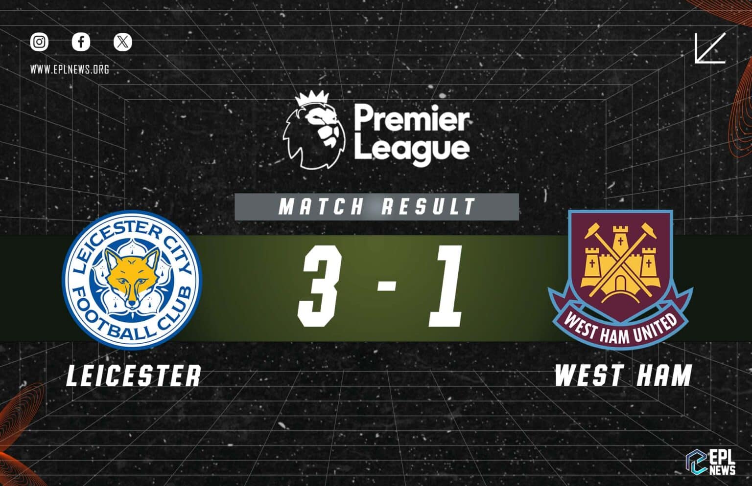 Leicester - West Ham 3-1 Raporu