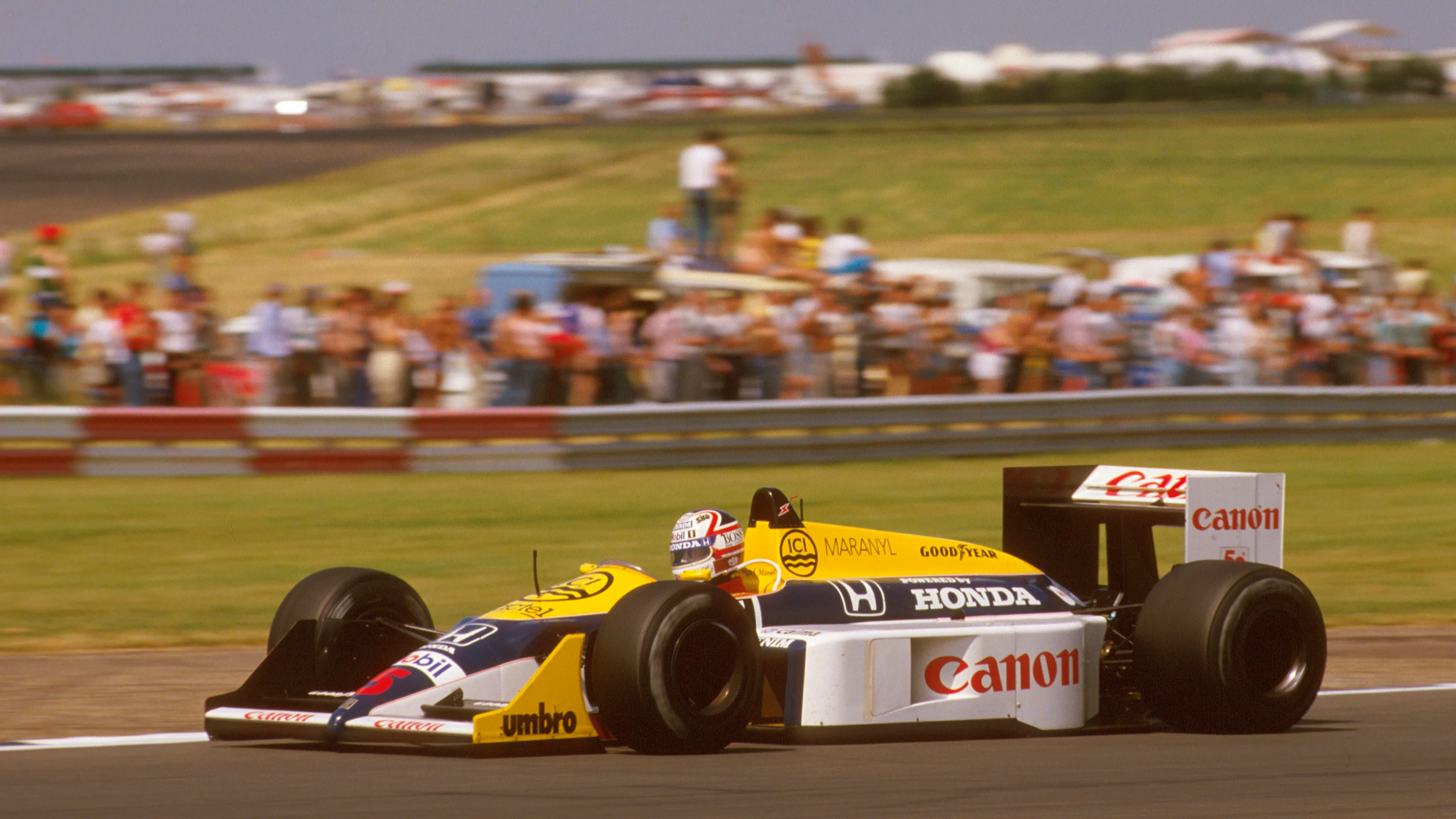 1987 İngiliz Grand Prix. Silverstone, İngiltere. 10-12 Temmuz 1987. Nigel Mansell (Williams FW11B