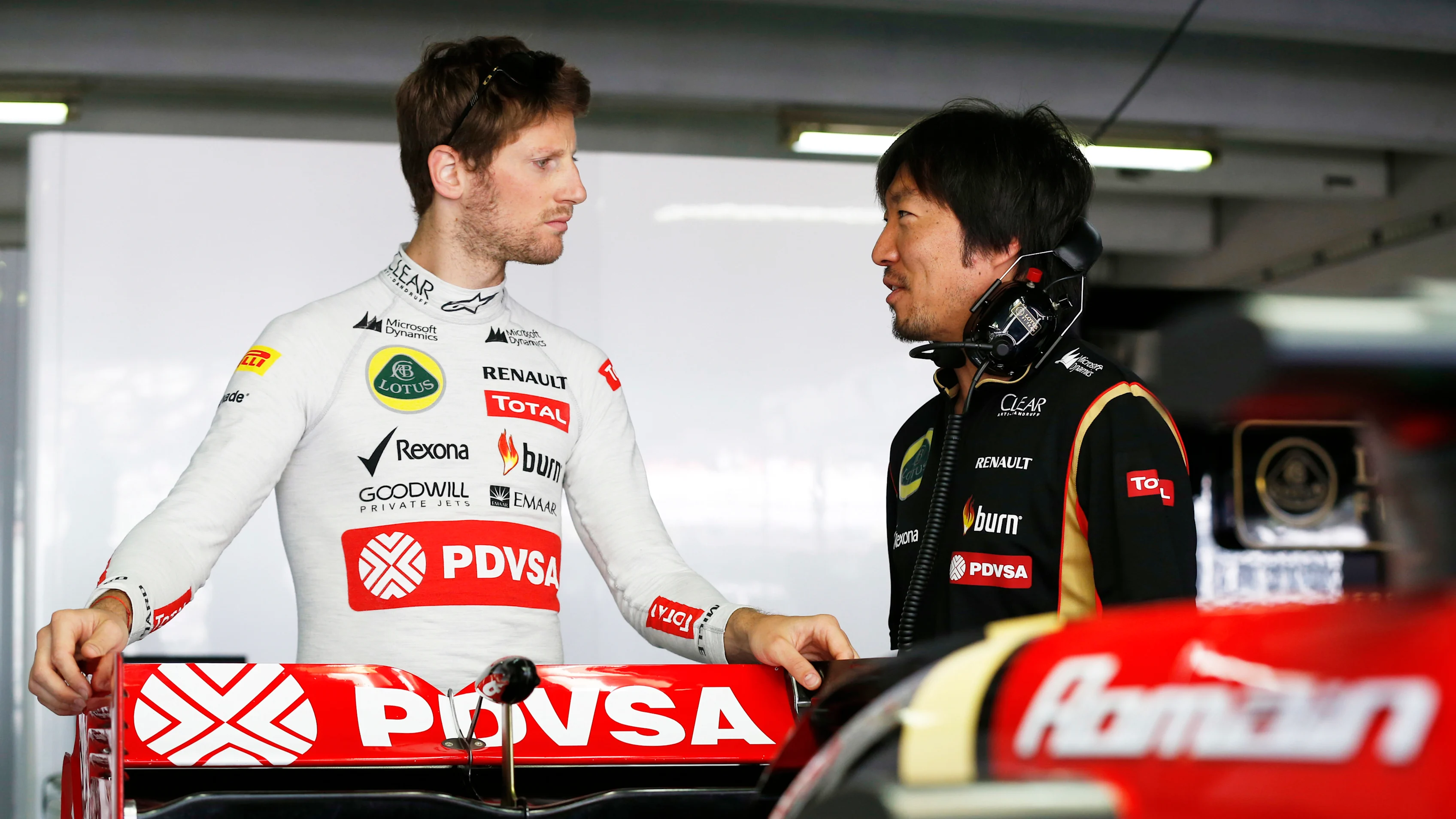 Hockenheimring, Hockenheim, Almanya. 19 Temmuz 2014 Cumartesi. Ayao ile Romain Grosjean, Lotus F1
