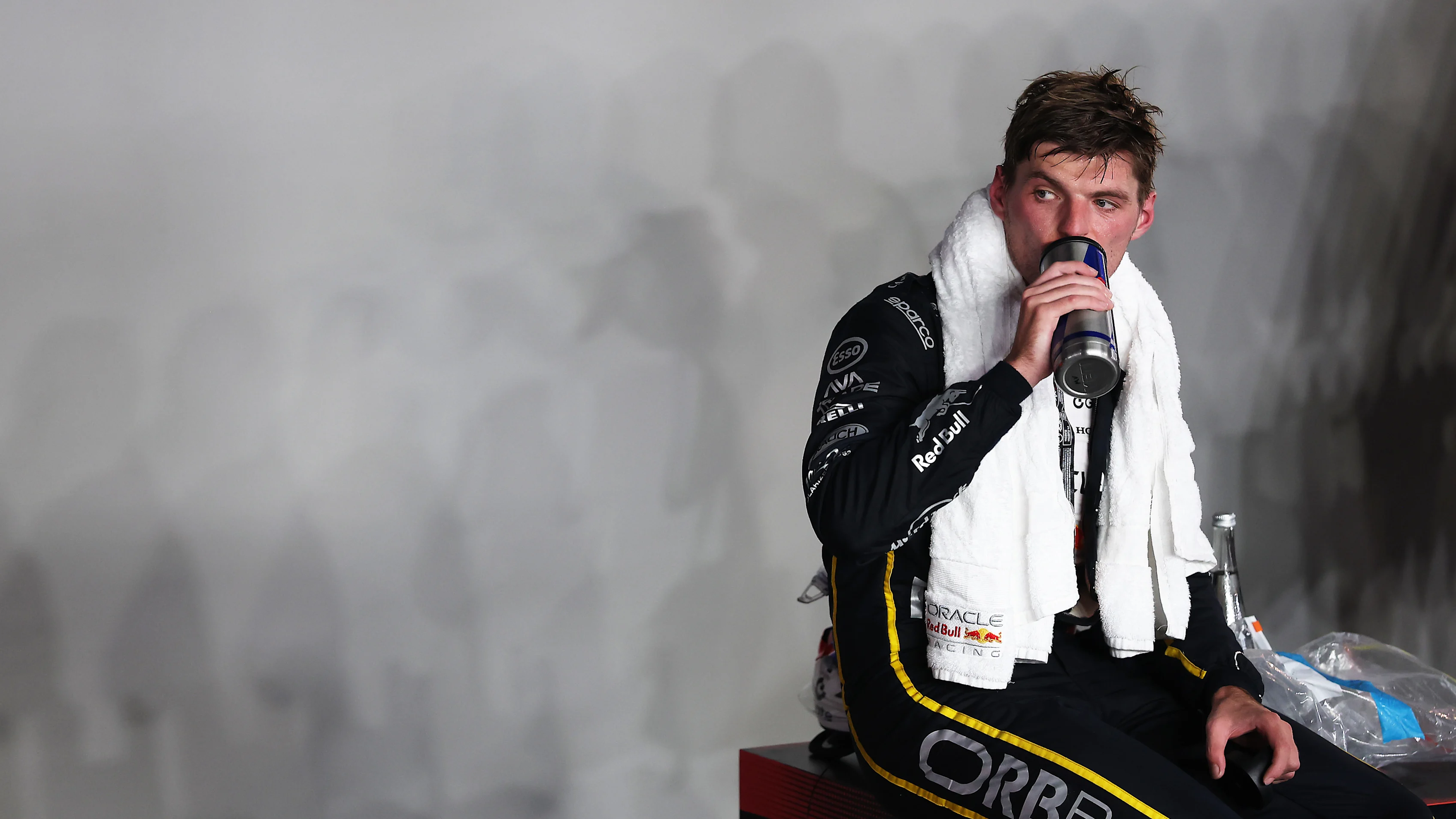 SINGAPORE, SINGAPORE - OCTOBER 05: Second placed Max Verstappen of the Netherlands and Oracle Red Bull Racing in parc ferme during the F1 Grand Prix of Singapore at Marina Bay Street Circuit on October 05, 2025 in Singapore, Singapore. (Photo by Mark Thompson/Getty Images)