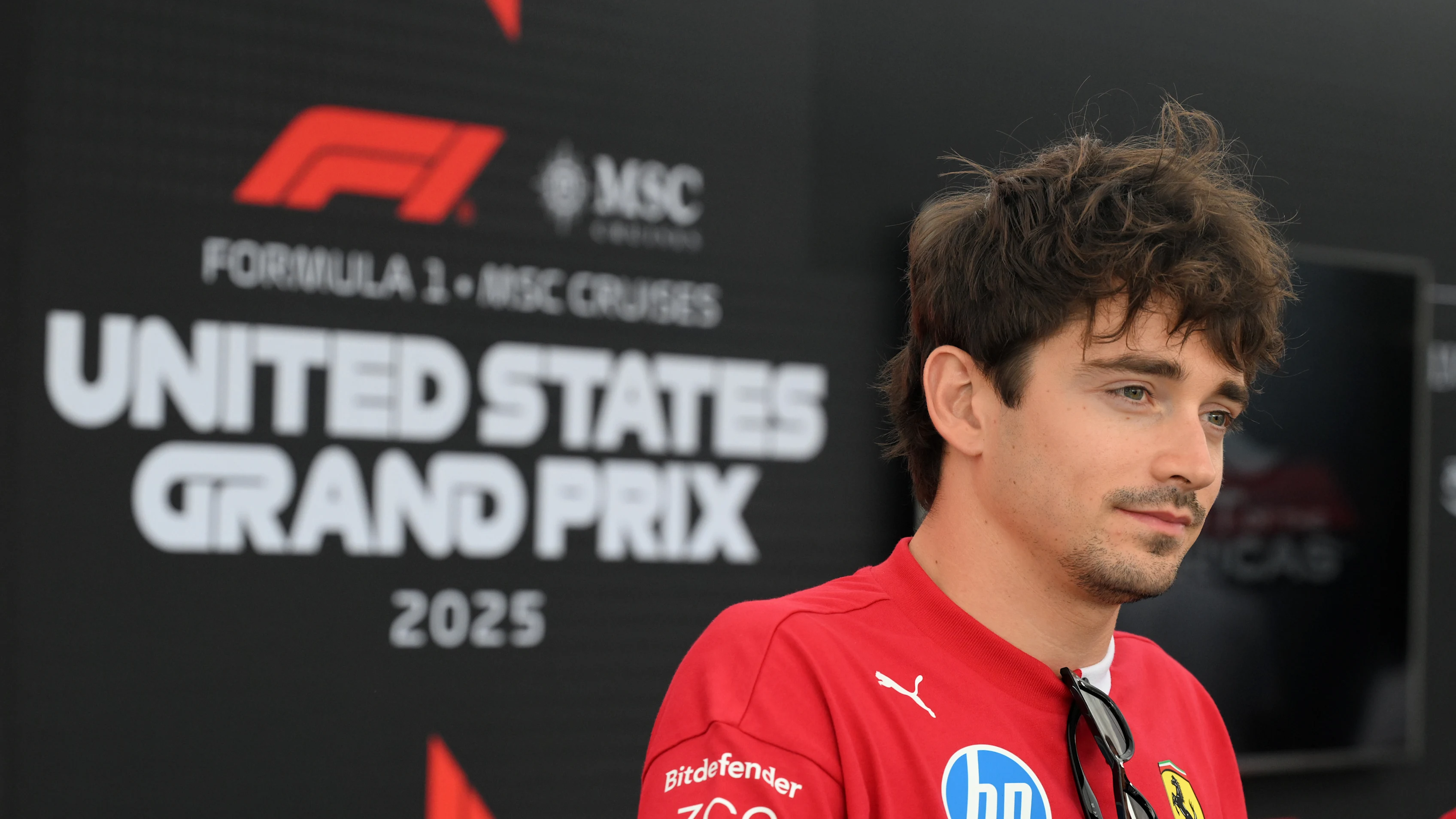 AUSTIN, TEXAS - 16 EKİM: Monaco'dan Charles Leclerc ve Scuderia Ferrari medyaya konuşuyor