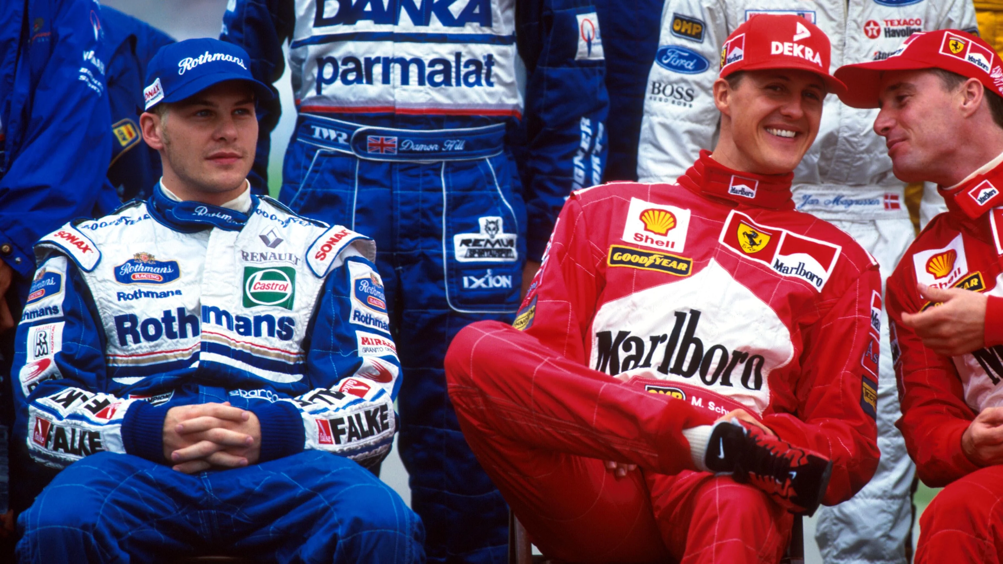 Şampiyonluk adayları Villeneuve ve Schumacher, sağ Avrupa GP, Jerez, İspanya, 26 Ekim
